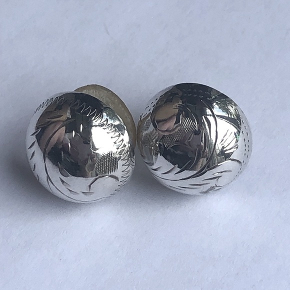 HOST PICK Vintage Etched Sterling Silver Dome Earrings